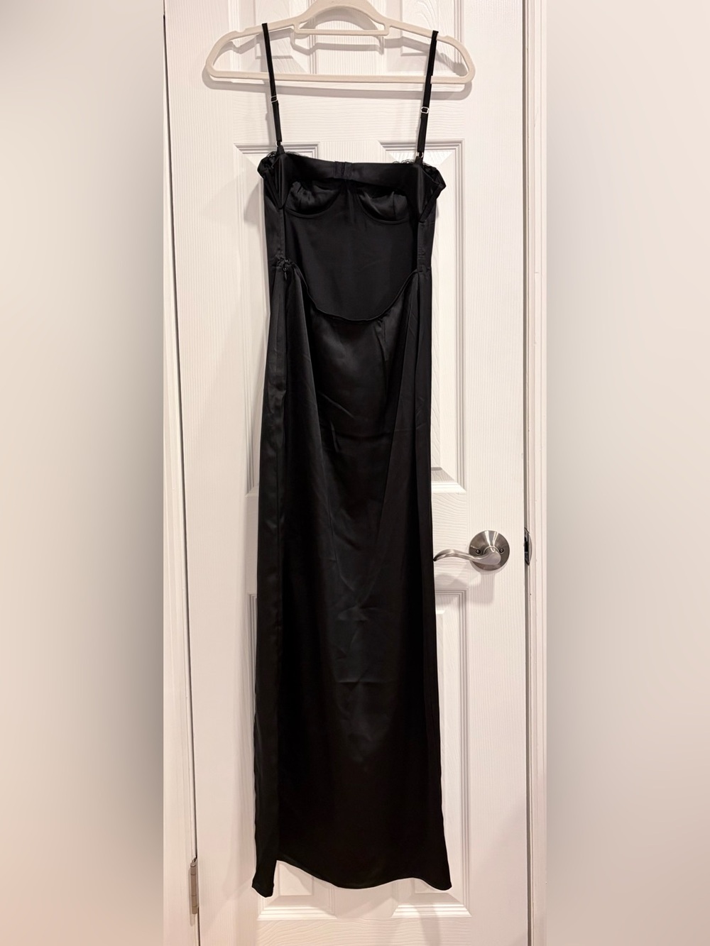 Meshki Zuleyka black satin maxi dress with slit Size Small - Picture 9 of 10